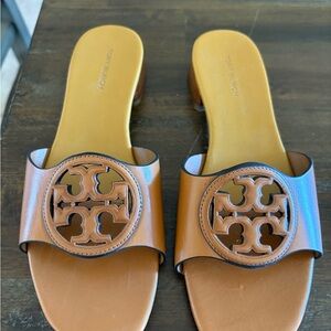 Tory Burch Brown Logo Slide Sandals